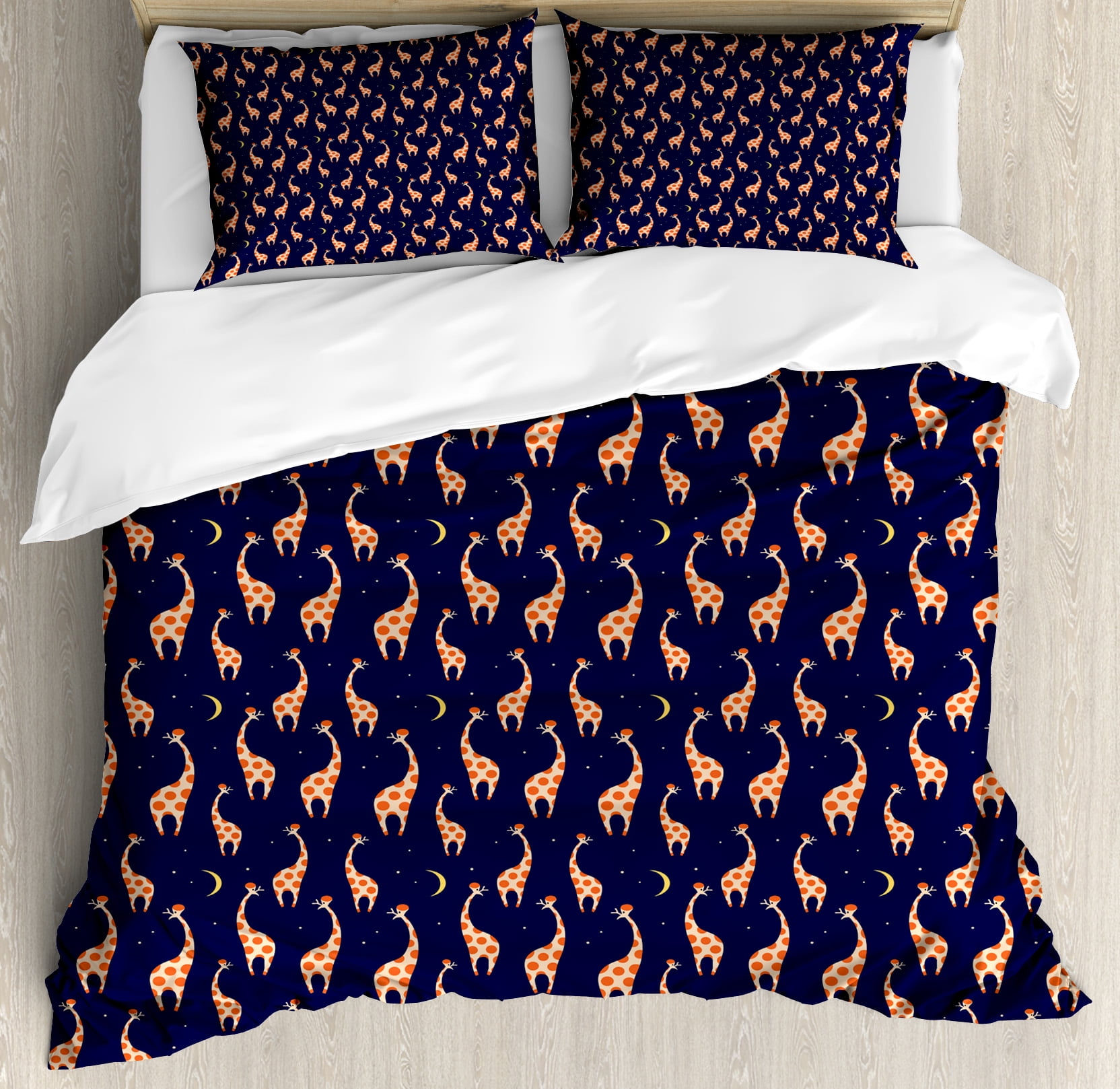 Giraffe King Size Duvet Cover Set Baby Toddler Nursery Pattern With Funny Animals On Night Sky Decorative 3 Piece Bedding 2 Pillow Shams