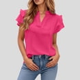 thumbnail image 2 of Shwomsmer Womens T Shirts Women's V Neck Casual Double Layer Ruffled Sleeve Solid Top Ladies Shirt Long Sleeve, 2 of 8