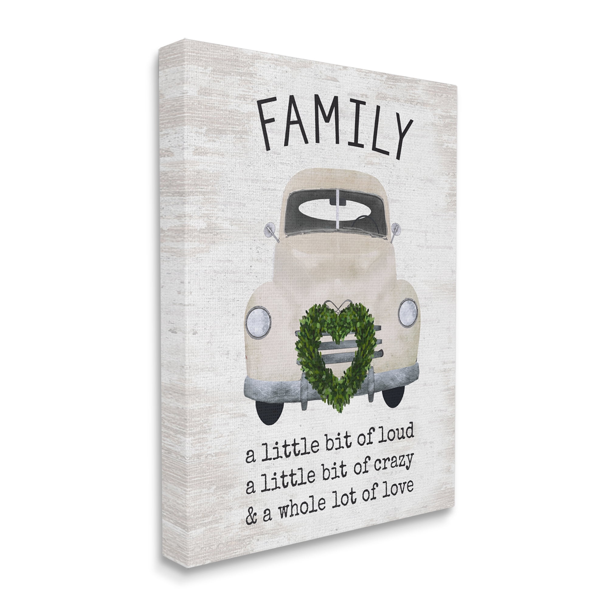 Stupell Industries Wholesome Family Sign Antique Car Heart Wreath Graphic Art Gallery Wrapped Canvas Print Wall Art, Design by Lettered and Lined