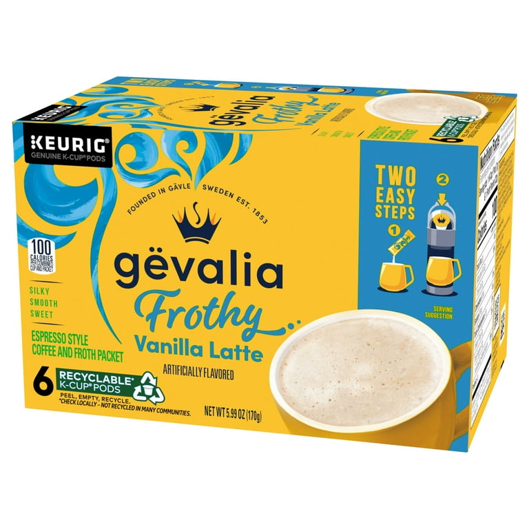 Gevalia Vanilla Latte Espresso K-Cup Coffee Pods with Milk Froth