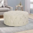 thumbnail image 2 of Orla Ottoman Rond en Velours Capitonné, Beige, 2 of 6