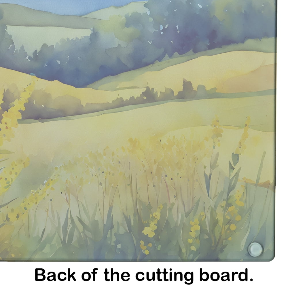 Kentucky Goldenrod in Watercolor Glass Cutting Board Large 12 in x 15 in