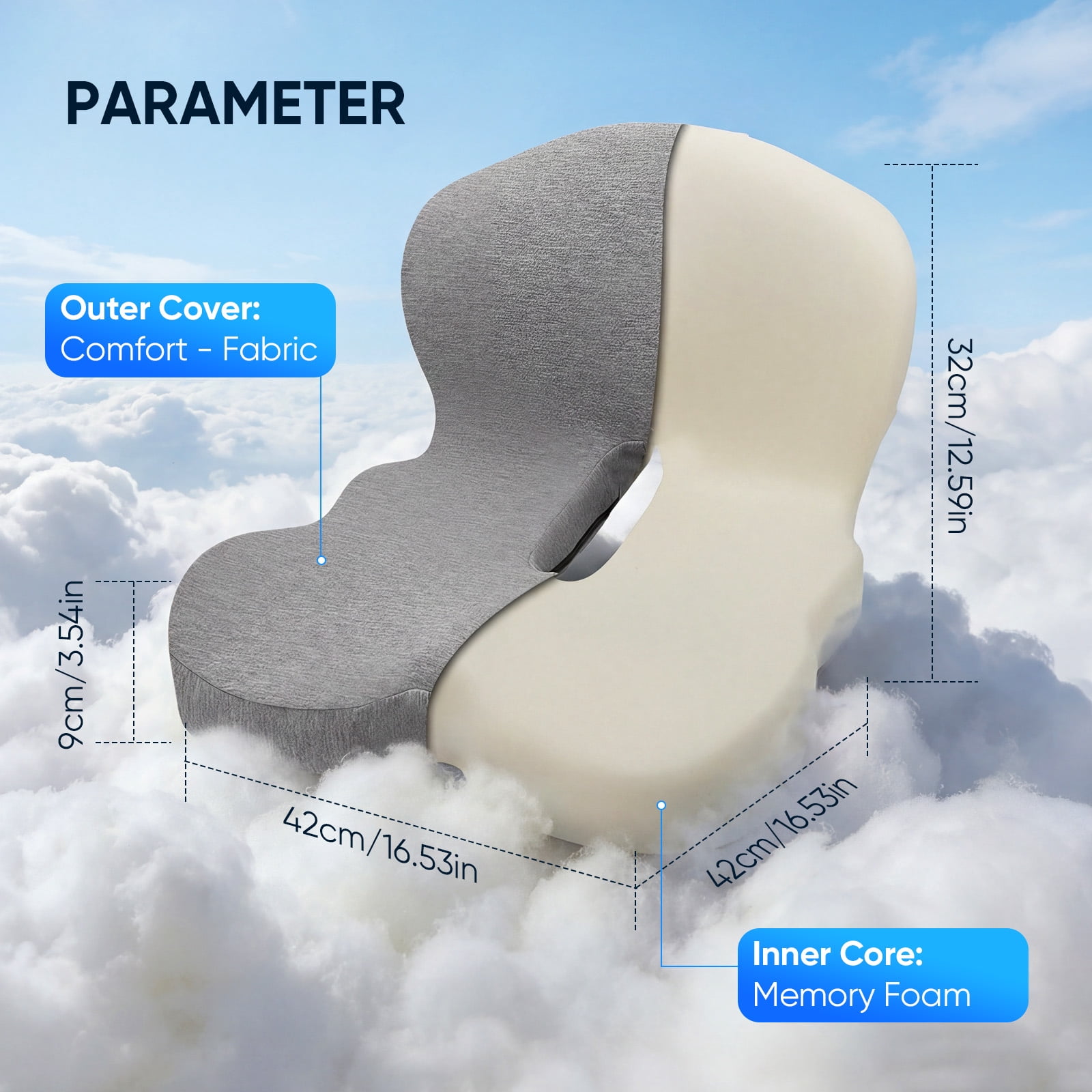 AMTPM Seat Cushion with Lumbar Support - L-Shaped Ergonomic Memory Foam Office Chair Cushion for Long Hours, Car Seat & Home Office (Light Gray)