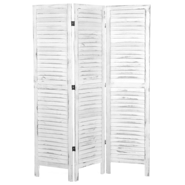 MyGift 3 Panel Whitewashed Wood Folding Louvered Room Divider, 67" Tall