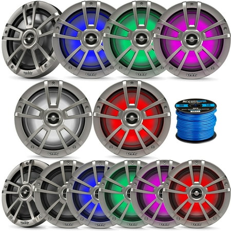 6x Titanium OEM Replacement Infinity 8" 450W Waterproof Coaxial Boat Powersports Marine LED Speakers, 6x Titanium OEM Replacement 6.5" 225W Marine LED Speakers Bundle with Speaker Wire - 12 Speakers