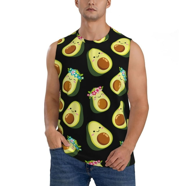 KLL Flowers Avocado Print Workout Tank Tops Gym Sleeveless Fitness Muscle Tee-Large