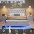 thumbnail image 3 of Senfot Full Size Floating Bed Frame with LED Lights, Velvet Upholstered Platform, Storage Headboard, No Box Spring Needed, Noise-Free, White, 3 of 8