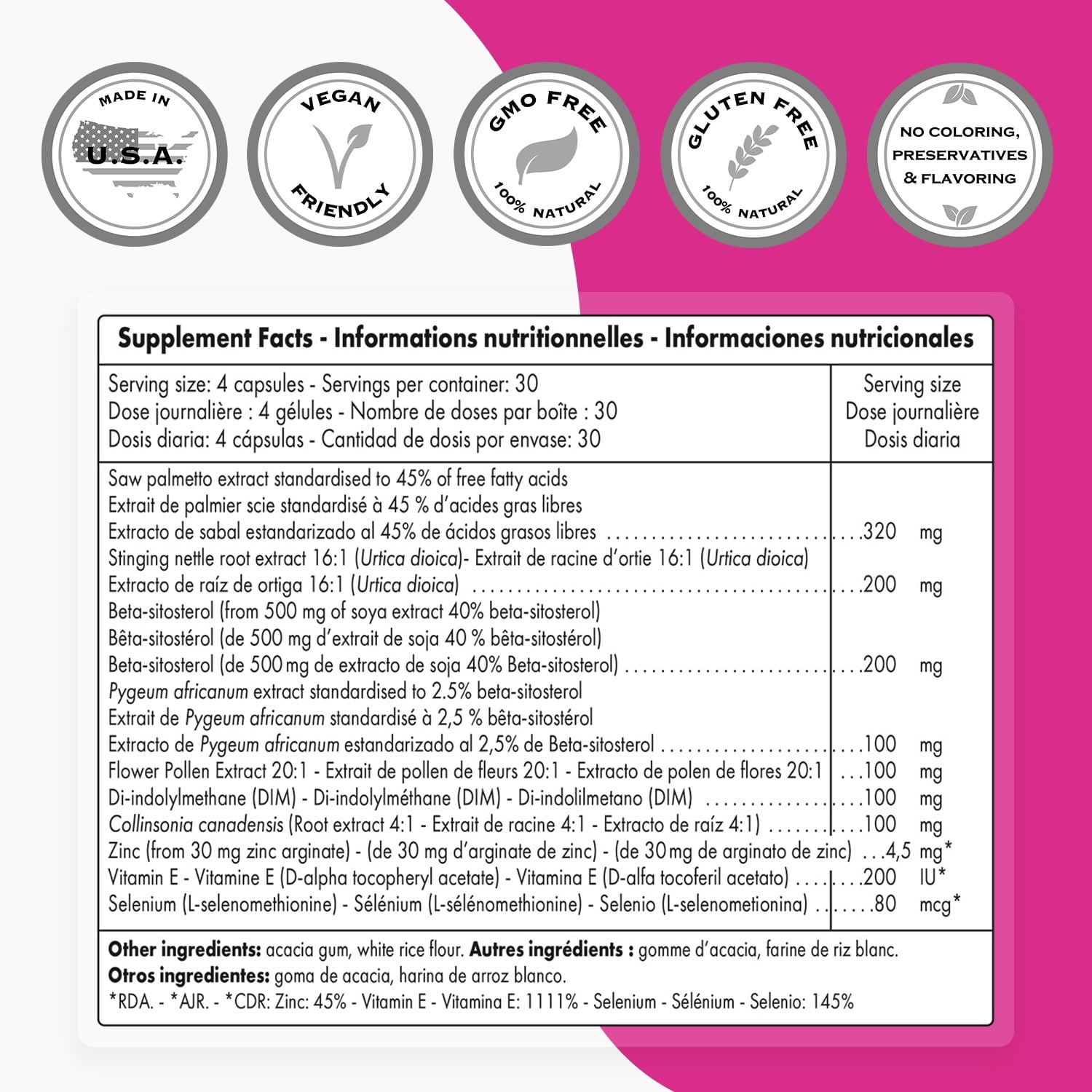 SuperSmart - ProstaNatural Formula - with Nettle, Beta Sitosterol, Saw Palmetto | Non-GMO & Gluten Free - 120 Vegetarian Capsules