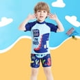 thumbnail image 5 of Gunia Toddler Swimsuit Boy 3 Piece Boys Swim Set Short Sleeve Boys Swim Shirt Boy Swim Trunks Rash Guard Bathing Suits Sky Blue 5-6 Years, 5 of 6
