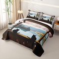 thumbnail image 3 of Manfei Anime Window Cat Quilt Full, Cherry Blossom Full Bedspread Sets, Brown Blue, 3 Pieces, 1 Coverlet and 2 Pillowcases, 3 of 7