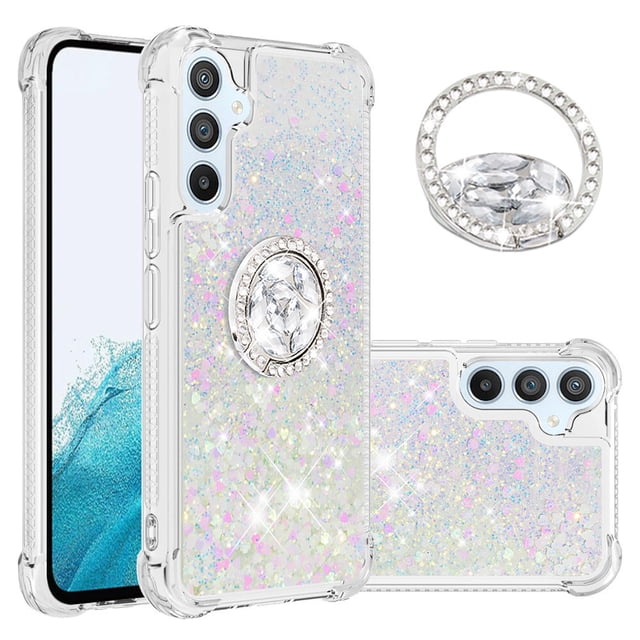 Funda para Samsung Galaxy A54 5G con Brillo Líquido Flotante, Purpurina, Parachoques y Anillo Giratorio Soporte