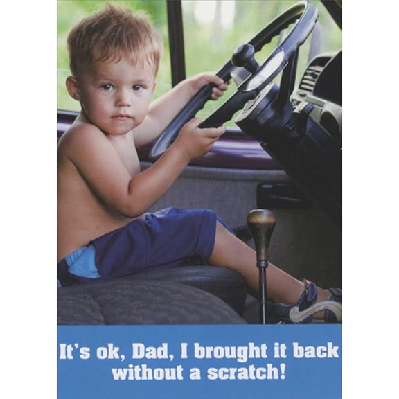 RSVP Little Boy Brings Car Back Without a Scratch Funny Photo Father's Day Card for Dad