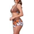 thumbnail image 4 of Conjuntos de bikini de dos piezas con top halter y pantalones cortos para mujer Inspire Chic, estampado de hojas, color bloque, talla X-Large, marrón, 4 of 5