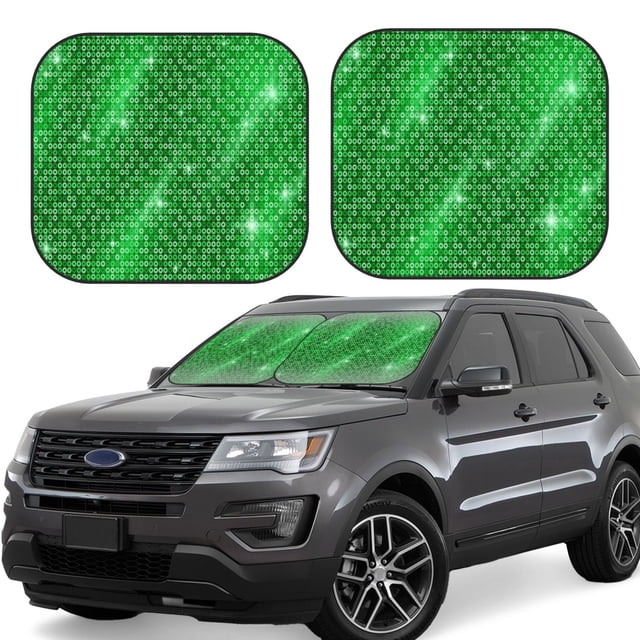Vsdgher Shiny round green sequins Print Car Windshield Sun Shade, Reflective Sunshade Window Sunshade Sun Visor Protector Fit for Cars,Trucks,SUVs-Large