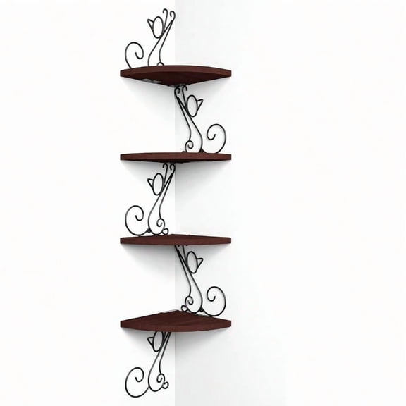 Corner Shelf Wall Mount 4 Tier Floating Shees for Wall Easy-to-Assemble Wall Shees Rustic Wood Decor for Bedroom Living Room Bathroom Kitchen Office Walnut Finish