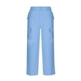 thumbnail image 4 of Bloomae Cargo Pants for Women Casual Button Elastic High Waisted Trousers Side Slit Work Pants Loose Baggy Stretchy Wide Leg Y2K Streetwear with Multi-Pockets Blue XXL, 4 of 10