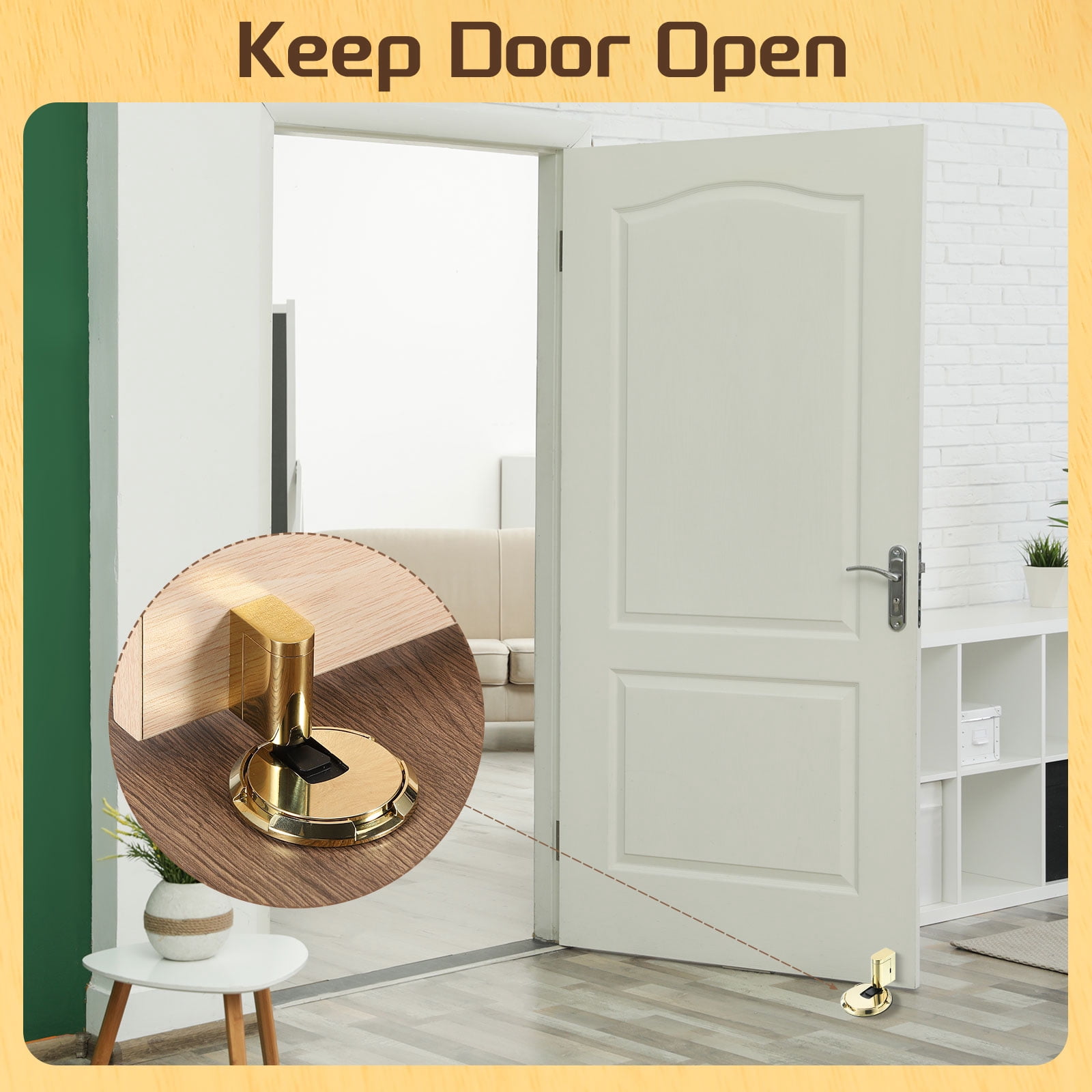 Magnetic Door Stopper, Silent Magnetic Floor Door Stop with Adhesive, Gold