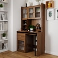 thumbnail image 4 of New Computer Desk with Hutch, 4 Glass Door Cabinets & 90° Rotating Desktop, Home Office Study Desk with Bookshelf, Large Work Space, 4 of 8