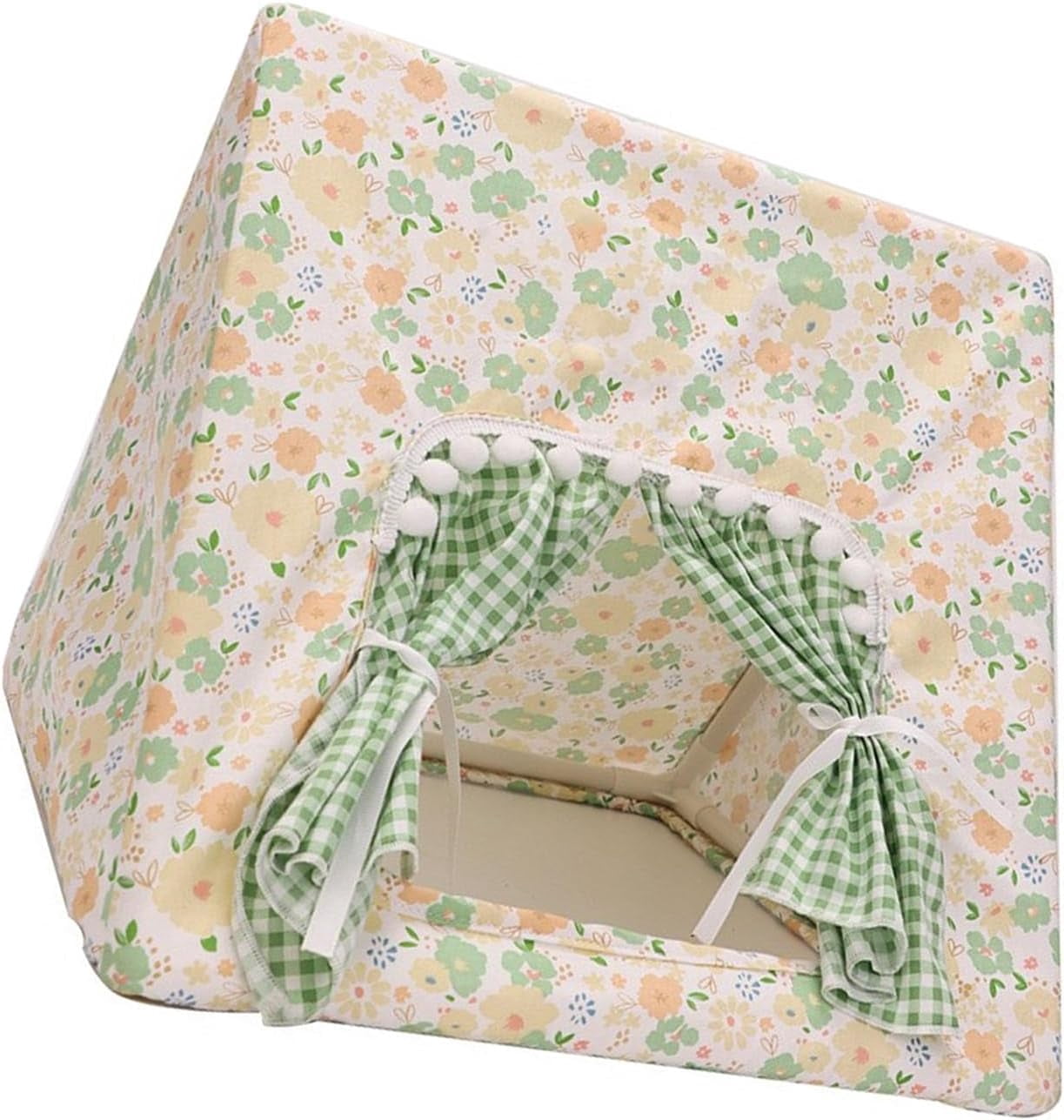 Guinea Pig Hideout Large with Curtain, Bunny Hideout, Machine Washable Guinea Pig Hide Tent Houses & Habitats, Small Animal Hideout for Pet Rabbit, Ferret,Squirrel (Flower, L)