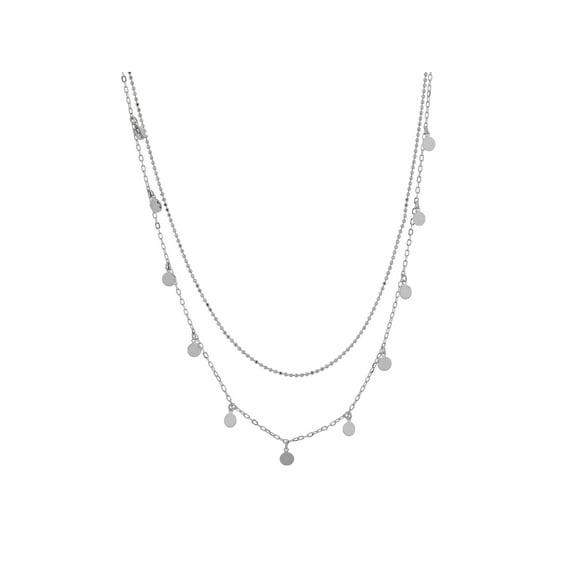Sterling Silver Double Layered Disc Charms Necklace 18 Inches