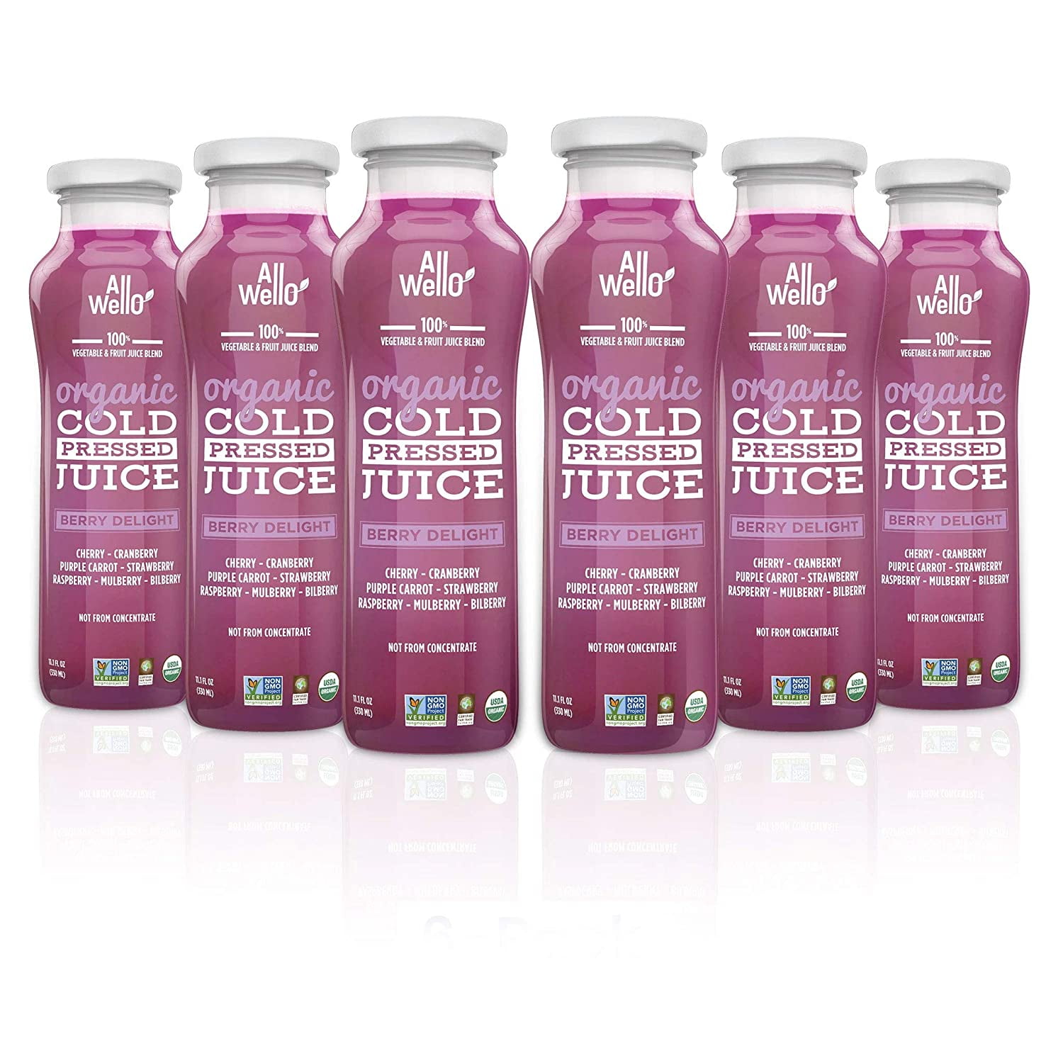 AllWellO Organic Cold Pressed Juice Drinks with Real Fruits and