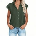 thumbnail image 2 of Sevevn Women's Fashion Summer Solid Color Button Short-Sleeved Sollar Shirt Blouses Family Gifts Army Green XXL, 2 of 5