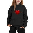 thumbnail image 4 of Conjunto de sudadera con capucha de manga larga para niños con estampado en forma de corazón y pantalones deportivos con lazo en las piernas, conjunto deportivo informal de dos piezas para niños, poli, 4 of 5