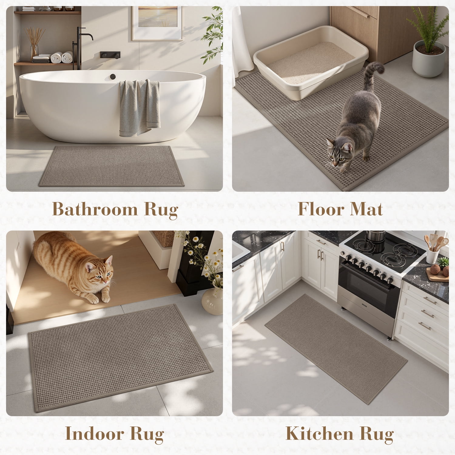 FEELHOME Bathroom Rug Non Slip Absorbent Bath Mat Woven Quick Dry Machine Washable Bathroom Mat with Rubber Backing Ultra Thin Bathroom Rugs Fit Under Door 24"x35" Brown