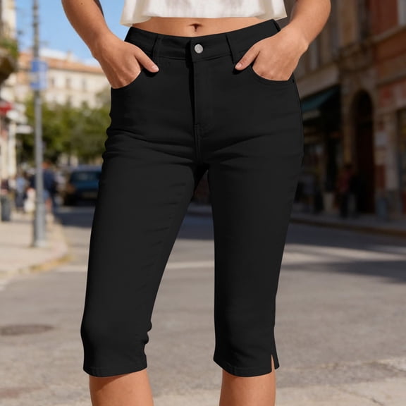 Busydd Capri Pants for Women Skinny Button Zipper Dress Pants Women Summer Workout Solid Color Casual Pants with Side Pockets XL