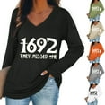thumbnail image 5 of 1692 They Missed One Shirt Vintage Witch Print Long Sleeve Sweatshirt Halloween Casual V-Neck Tee Pullover Tops, 5 of 5