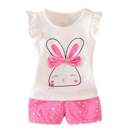 

JDEFEG 4 Month Old Boy Outfits Rabbit Short Girls Bow Set Toddler Dot Kids Casual Baby Fly Sleeve Tops Outfit Boys Outfits&Set Short Sleeve Suit Cotton Blend Hot Pink 90