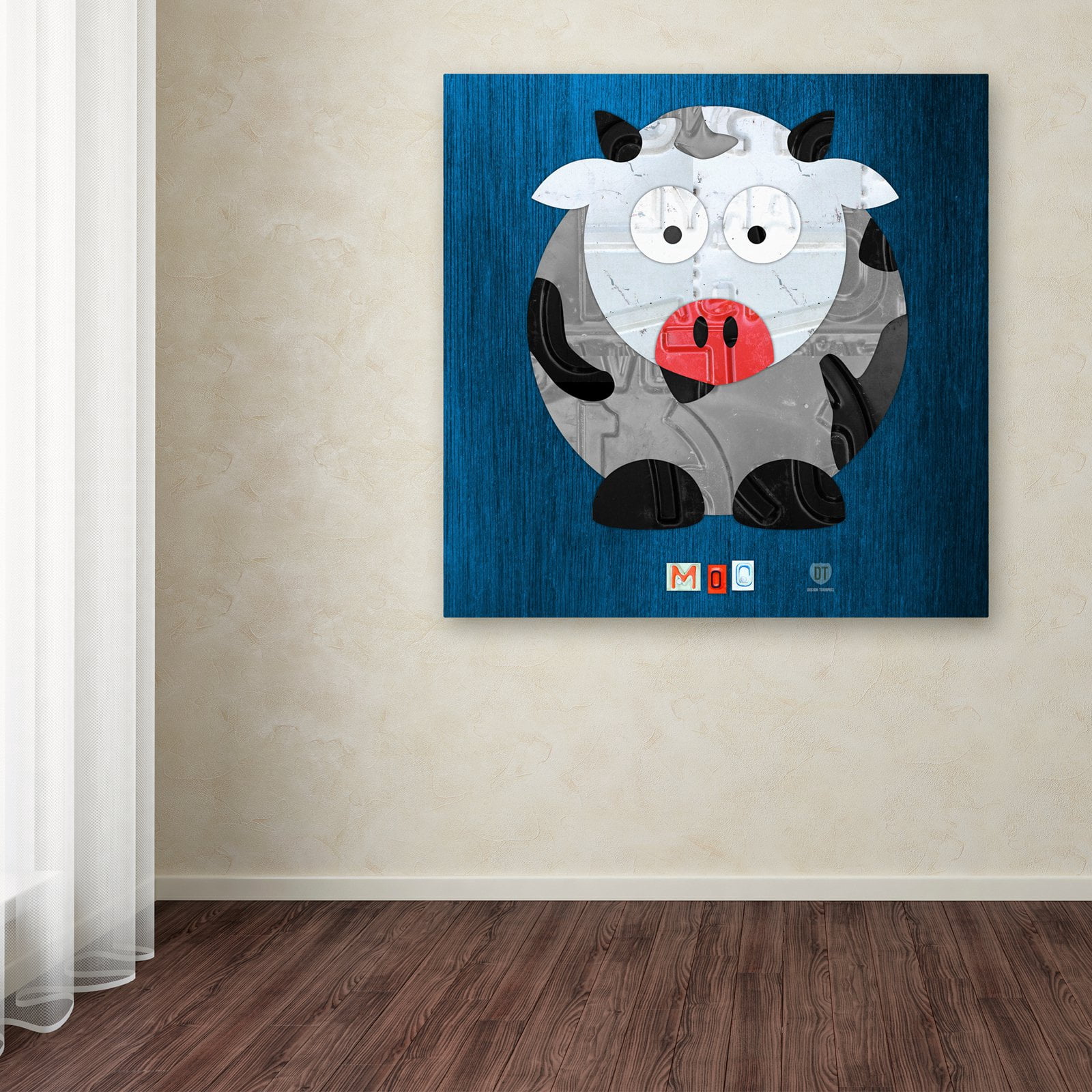 Trademark Fine Art 'Moo The Cow' Canvas Art by Design Turnpike, Black Matte, Black Frame