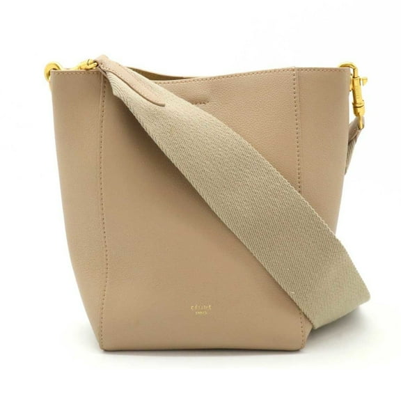 Pre-Owned CELINE Sangle Bucket Small Shoulder Bag Leather Beige 189303 (Good)