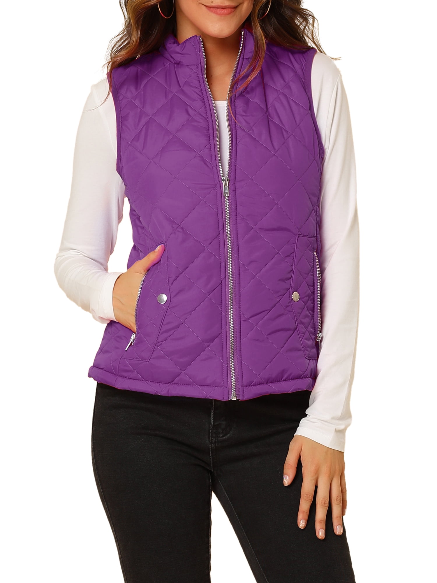 Women's Zip Up Stand Collar Quilted Padded Slim Vest