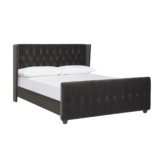 David Tufted Wingback King Bed, Dark Charcoal Grey