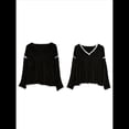 thumbnail image 1 of Suéteres Casuales de Larga con Cuello en V para Mujer, Suéteres Sueltos de Punto Grueso y Suave, Sudaderas, Tops. Negro 4XL, 1 of 9