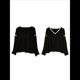 thumbnail image 1 of Suéteres Casuales de Larga con Cuello en V para Mujer, Suéteres Sueltos de Punto Grueso y Suave, Sudaderas, Tops. Negro XXL, 1 of 9