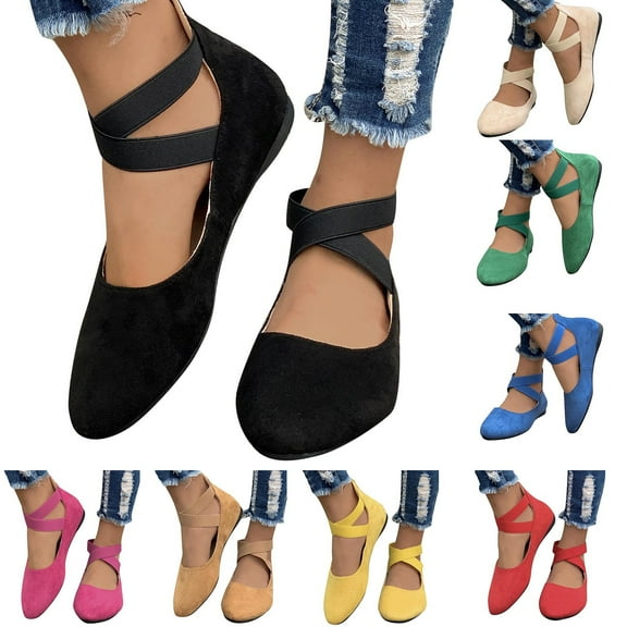 Miluxas Women's Flats Comfortable Fashion Shoes for Women with Ankle Straps Dressy Ballerina Style Closed Toe for Women Casual Flat Yellow 9.5(43)