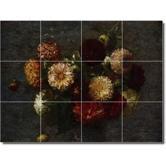 Ceramic Tile Mural-Henri Fantin-Latour Flowers Wall Tile Mural 19. 32" w x 24" h using (12) 8 x 8 ceramic tiles