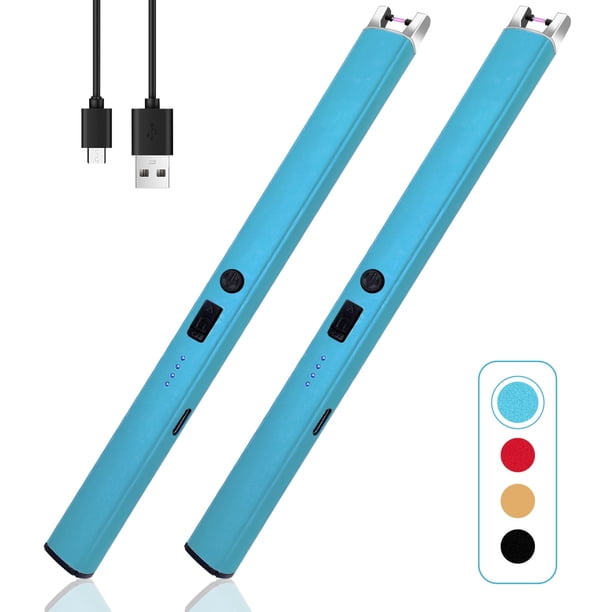 Pack de 2 Encendedores Eléctricos de Plasma Recargables por USB Sin Llama a Prueba de Viento con Indicador LED y Seguro Infantil para Velas BBQ y Camping en Color Azul