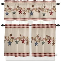Country Star Live Laugh Love 3 Piece Kitchen Curtains Tiers and Valances Set, Rustic Berries Pine Cones Red Plaid Rod Pocket Short Window Treatment Tiers Curtains Panel and Valance for Cafe Bathroom