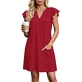 thumbnail image 5 of Aimik Womens V Neck Ruffle Sleeve Shift Dress Loose Fit Flowy Mini Casual Dresses with Pockets for Summer Beach Travel, 5 of 6
