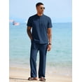 thumbnail image 4 of COOFANDY Men Linen Sets Outfits 2 Piece Casual Henley Shirts Casual Yoga Pants Set Hawaiian Beach Outfit Blue, 4 of 9