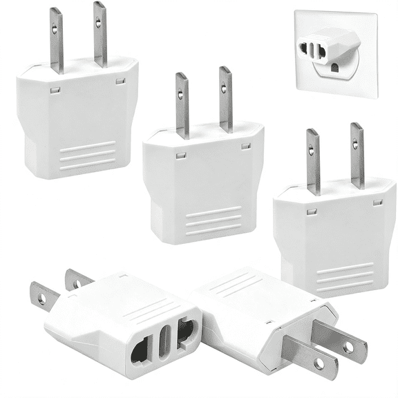 GJX 6 Pack Travel Adapter: European to Us Outlet Plug Adapter (White)