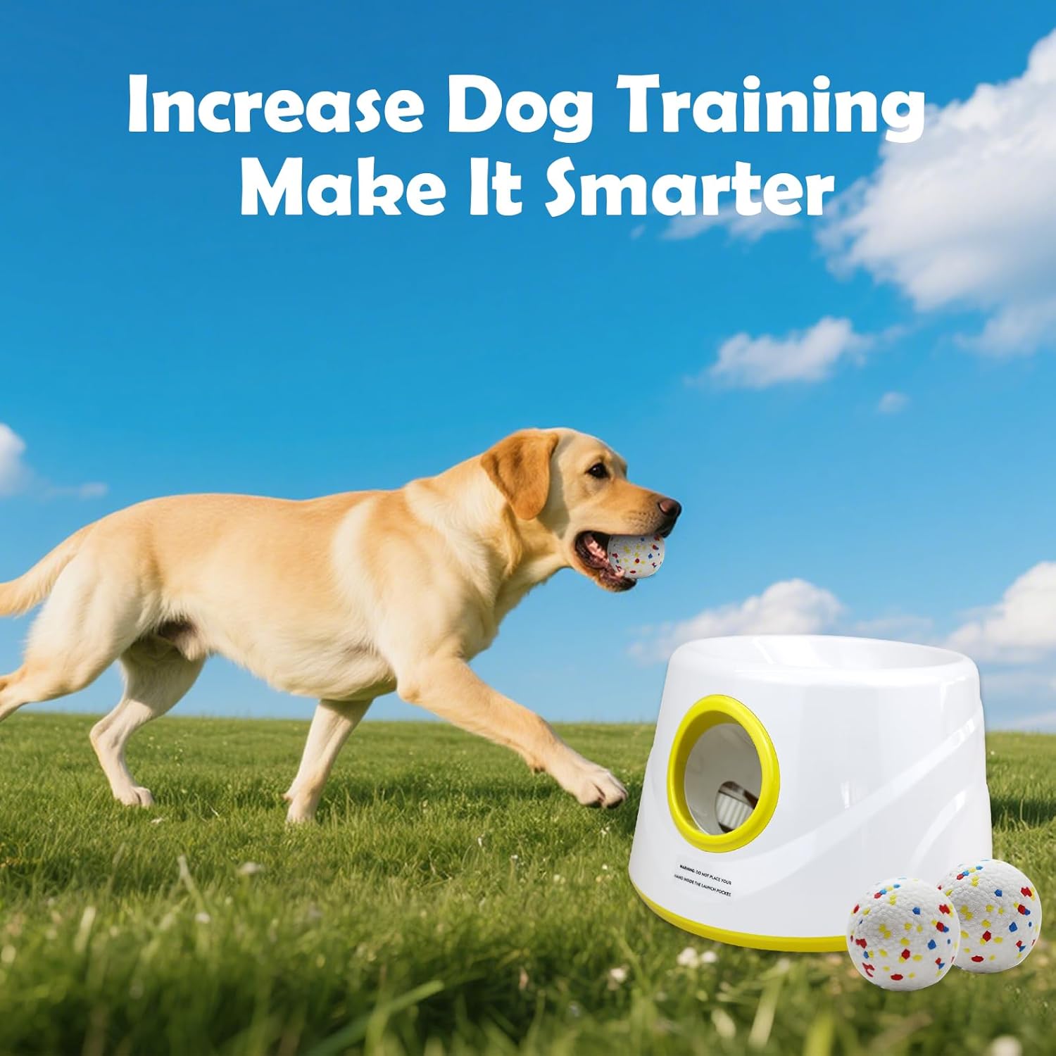 Automatic Dog Ball Launcher, Upgraded Interactive Dogs Balls Thrower for Small and Medium Dogs, Distance Adjustable Mental Stimulating Dog Toys with 3 Durable Etpu Balls 2.2 Inch (Yellow)