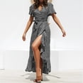 thumbnail image 4 of Vestido largo Yinane de poliéster cuello en V estampados para viajes fiestas vacaciones Negro SG, 4 of 8