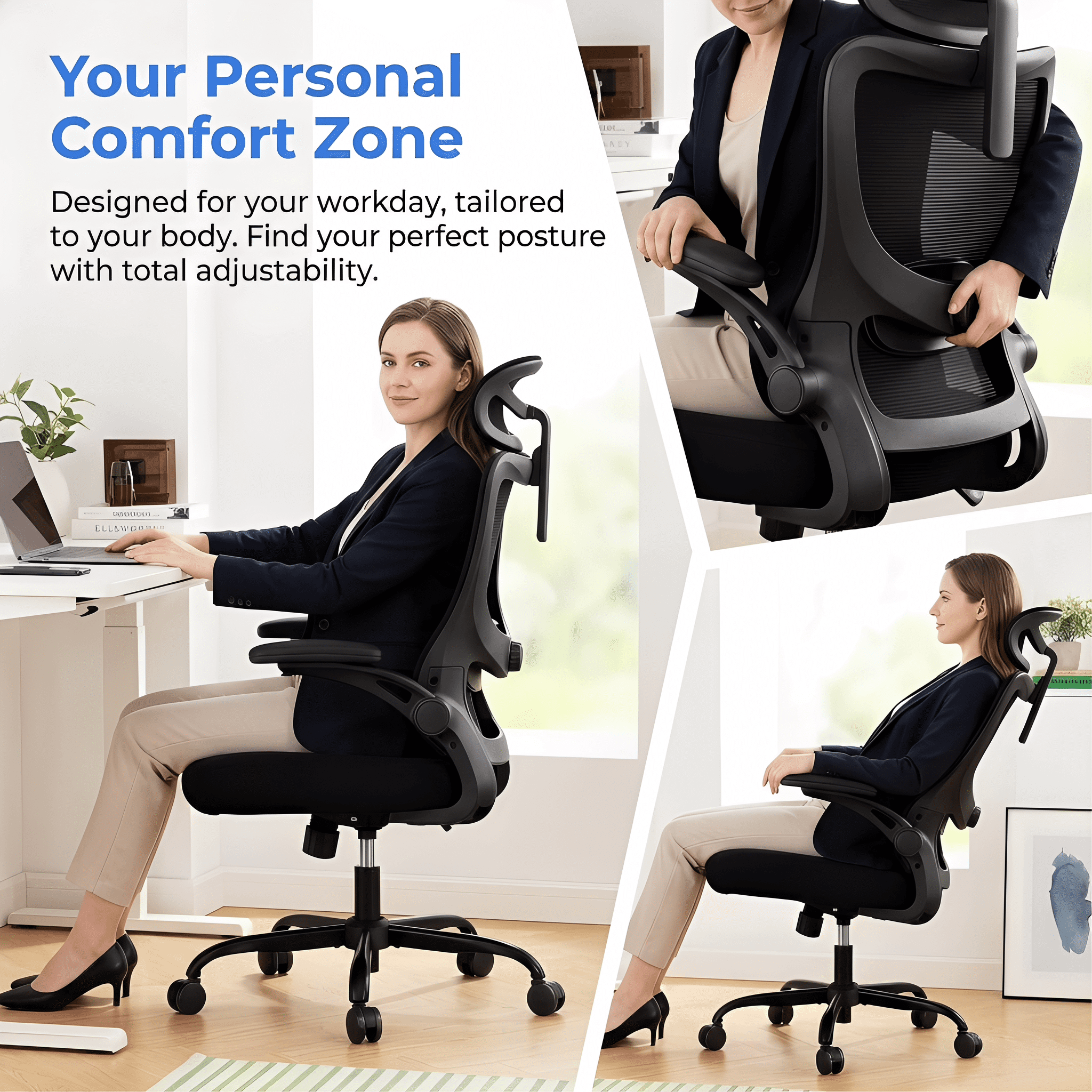 Kyspho High Back Ergonomic Office Chair with Headrest and Adjustable Lumbar Support, Mesh Desk Chair with 3D Armrests, Reclining Computer Chair for Home Office, 300 lbs Capacity