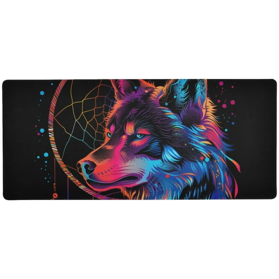 JSTEL Dreamcatcher Wolf Rainbow Color Large Gaming Mouse Pad Big Mousepad Mice Keyboard Mat with Non-Slip Rubber Base for Computer Laptop Home & Office, 31.5 X 11.8 inch