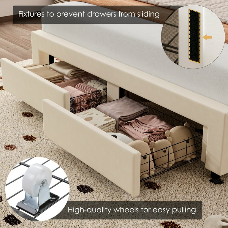 Homfa Full Size LED Bed Frame with Drawer, Velvet Homfa Full Size LED Bed Frame with Drawer, Velvet