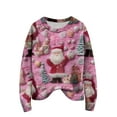 thumbnail image 2 of Long Sleeve Pullover Sweaters For Women O Neck Casual Cute Printing Knit Oversized Sweater for Fall and Winter, Christmas Snowflake Print, Cozy and Festive, Christmas Sweaters for Women ,Pink,L, 2 of 6